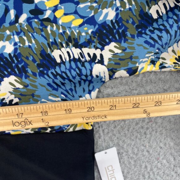 Chicos Top Womens 0 US Small Black Blue Floral Drops Bishop Long Sleeve Knit NWT - Picture 9 of 11